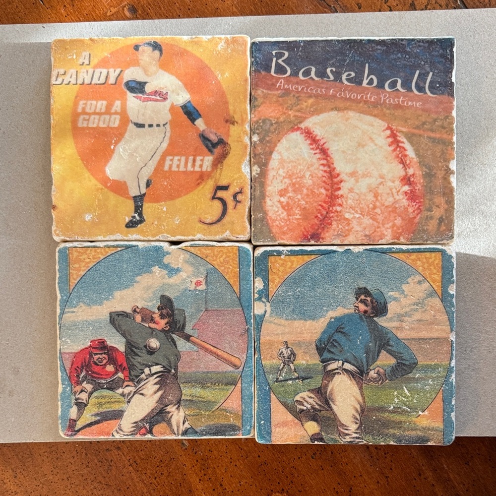 Vintage Baseball Themed Coasters Set